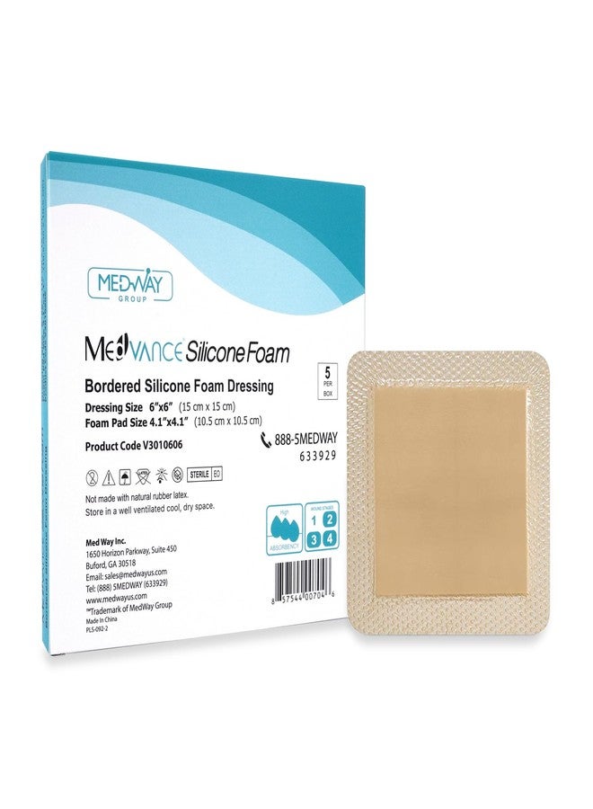 MedVanceTM Silicone - Bordered Silicone Adhesive Foam Dressing Size 6"x6" (4.1"x4.1" pad), Box of 5 dressings - Image 1